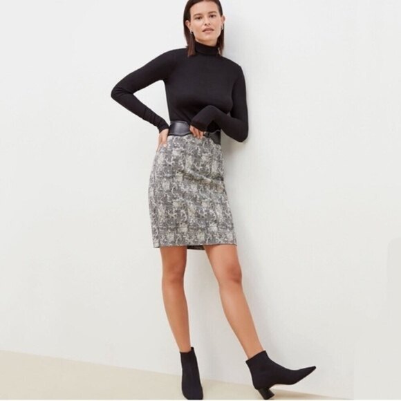 MM.LaFleur Noho Skirt Crackle Print Black Cream Women’s Size 8 Italian Jacquard - Picture 1 of 8